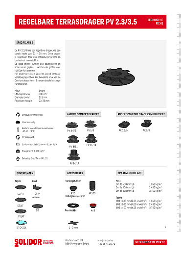 Comfort stelvoet PV2.3-3.5 bereik 2,3 - 3,5 cm